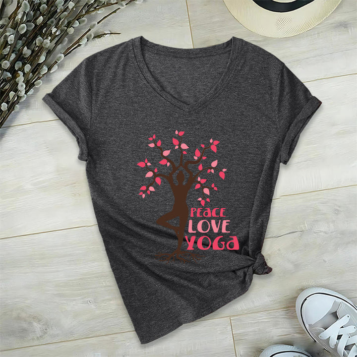 Olivenorma Peace Love Yoga Tree Pose Tree Of Life Graphic Women's V Neck T-Shirt - image 21