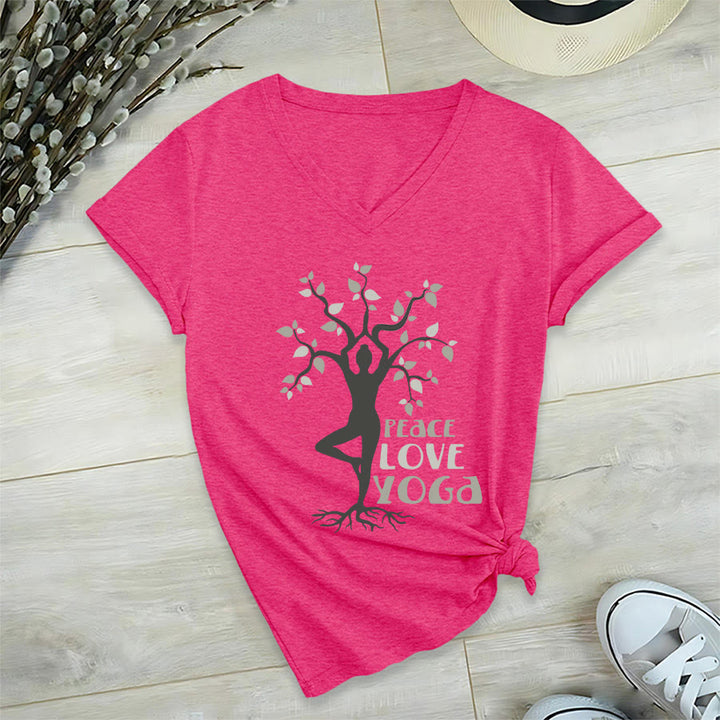 Olivenorma Peace Love Yoga Tree Pose Tree Of Life Graphic Women's V Neck T-Shirt - image 33