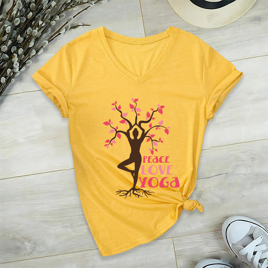 Olivenorma Peace Love Yoga Tree Pose Tree Of Life Graphic Women's V Neck T-Shirt - image 30