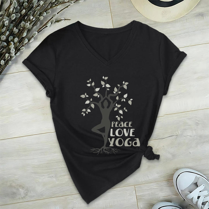 Olivenorma Peace Love Yoga Tree Pose Tree Of Life Graphic Women's V Neck T-Shirt - image 18