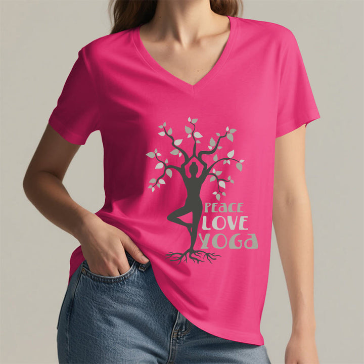 Olivenorma Peace Love Yoga Tree Pose Tree Of Life Graphic Women's V Neck T-Shirt - image 35
