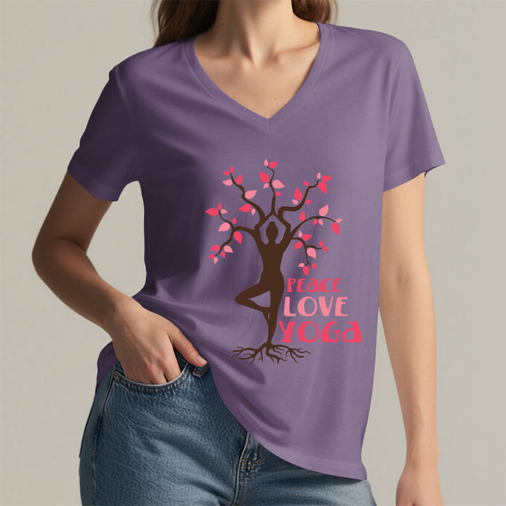 Olivenorma Peace Love Yoga Tree Pose Tree Of Life Graphic Women's V Neck T-Shirt - image 38