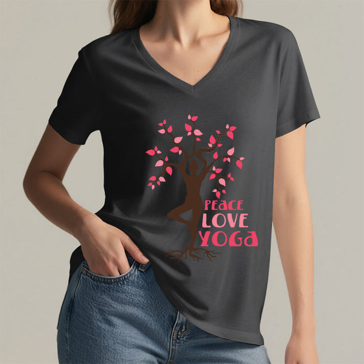 Olivenorma Peace Love Yoga Tree Pose Tree Of Life Graphic Women's V Neck T-Shirt - image 23