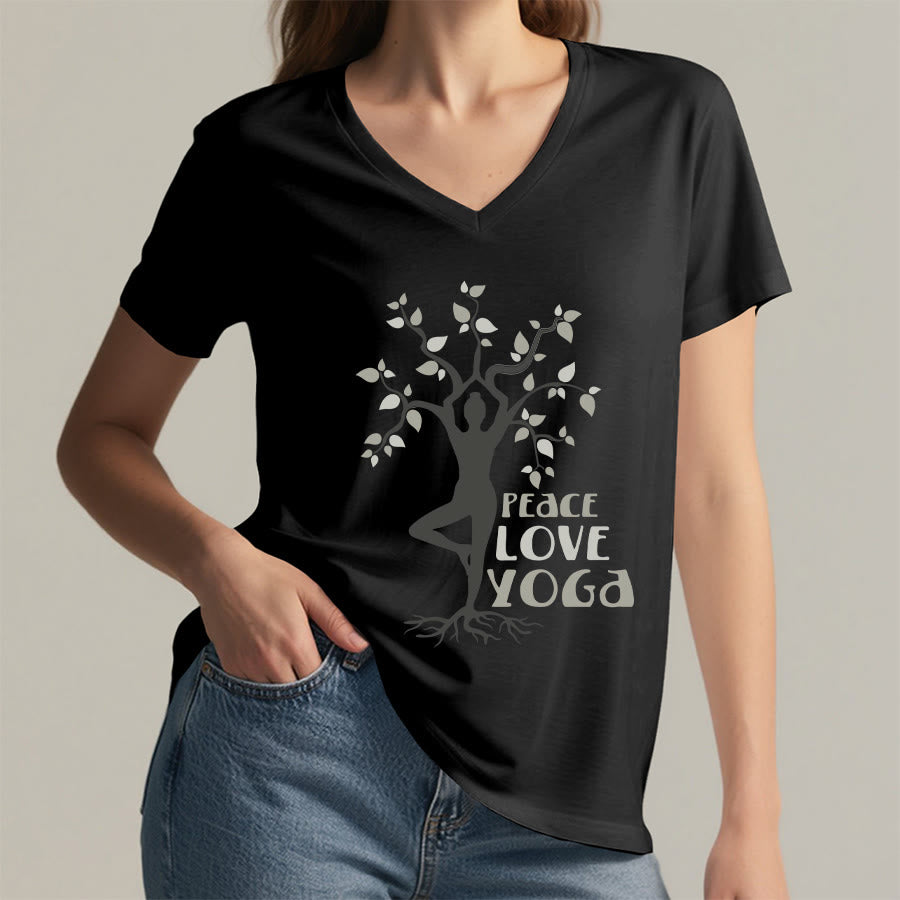 Olivenorma Peace Love Yoga Tree Pose Tree Of Life Graphic Women's V Neck T-Shirt - image 20