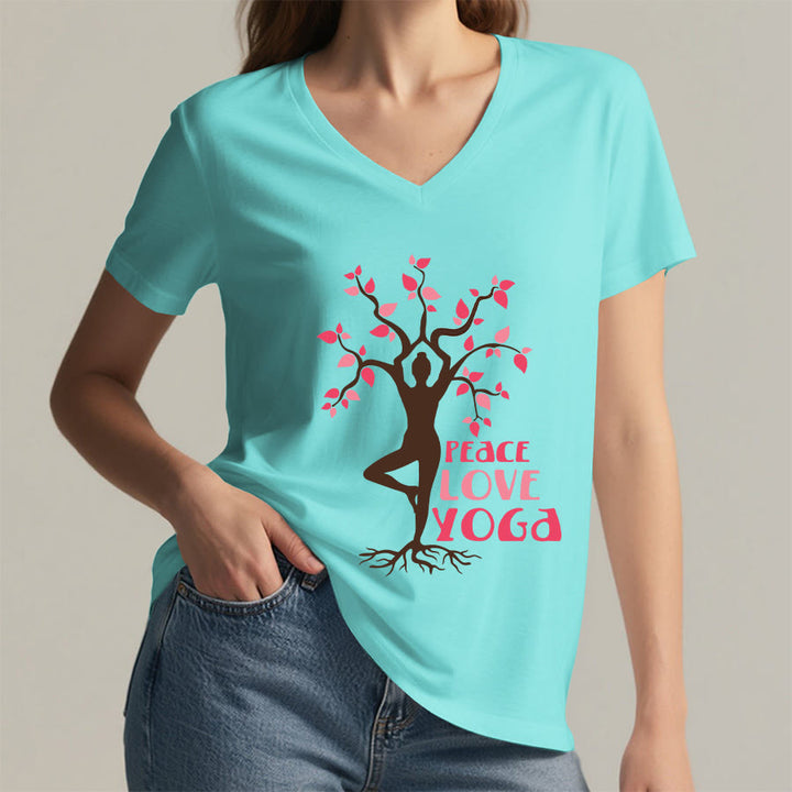 Olivenorma Peace Love Yoga Tree Pose Tree Of Life Graphic Women's V Neck T-Shirt - image 17