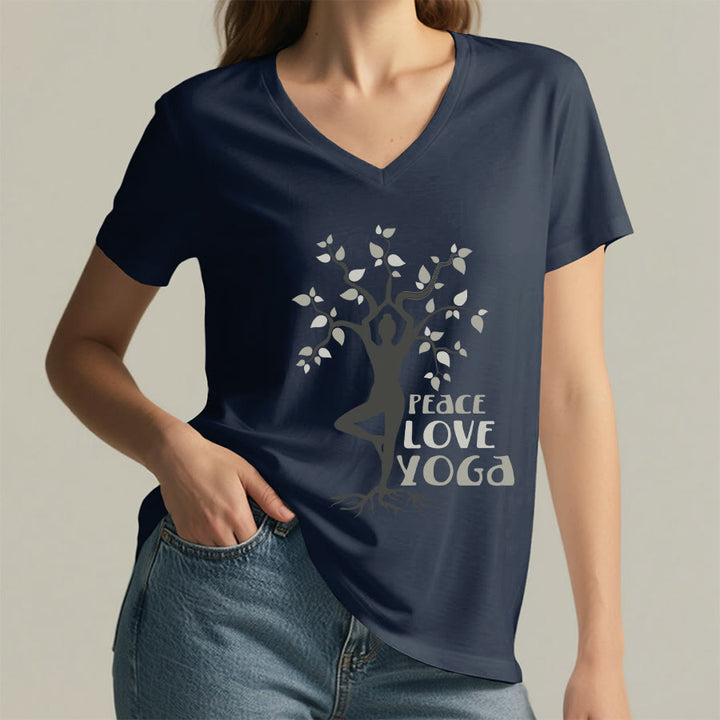 Olivenorma Peace Love Yoga Tree Pose Tree Of Life Graphic Women's V Neck T-Shirt - image 26