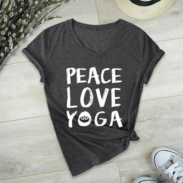 Olivenorma Peace Love Lotus Yoga Text Graphic Women's V Neck T-Shirt - Gray - 2XL - image 21