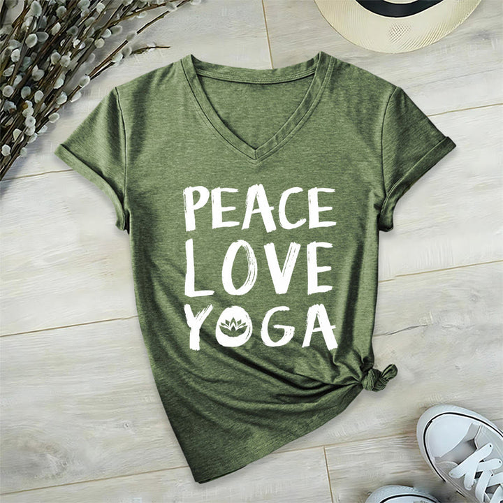 Olivenorma Peace Love Lotus Yoga Text Graphic Women's V Neck T-Shirt - Olive Green - 2XL - image 9