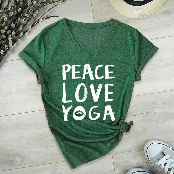 Olivenorma Peace Love Lotus Yoga Text Graphic Women's V Neck T-Shirt - Dark Green - 2XL - image 6