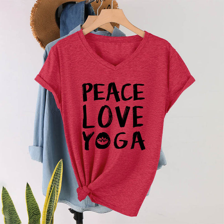 Olivenorma Peace Love Lotus Yoga Text Graphic Women's V Neck T-Shirt - image 31