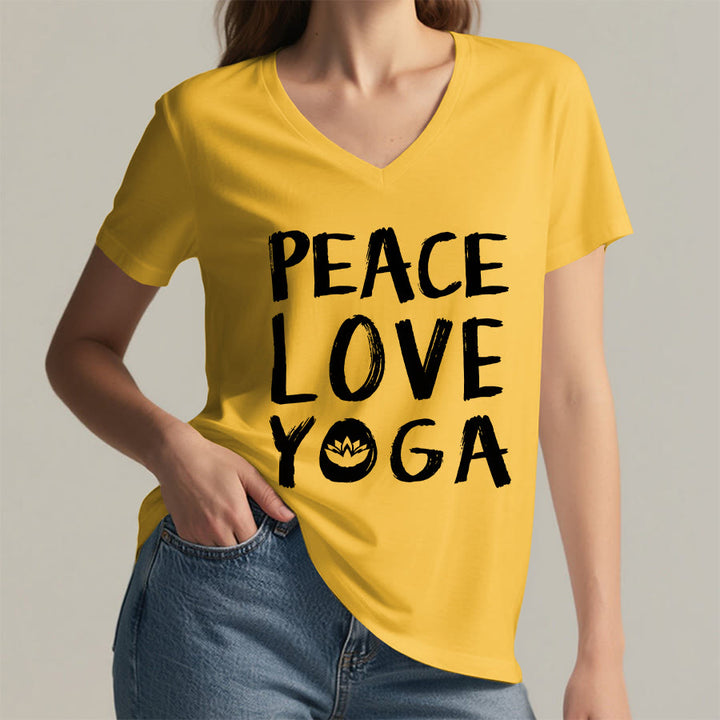 Olivenorma Peace Love Lotus Yoga Text Graphic Women's V Neck T-Shirt - image 35