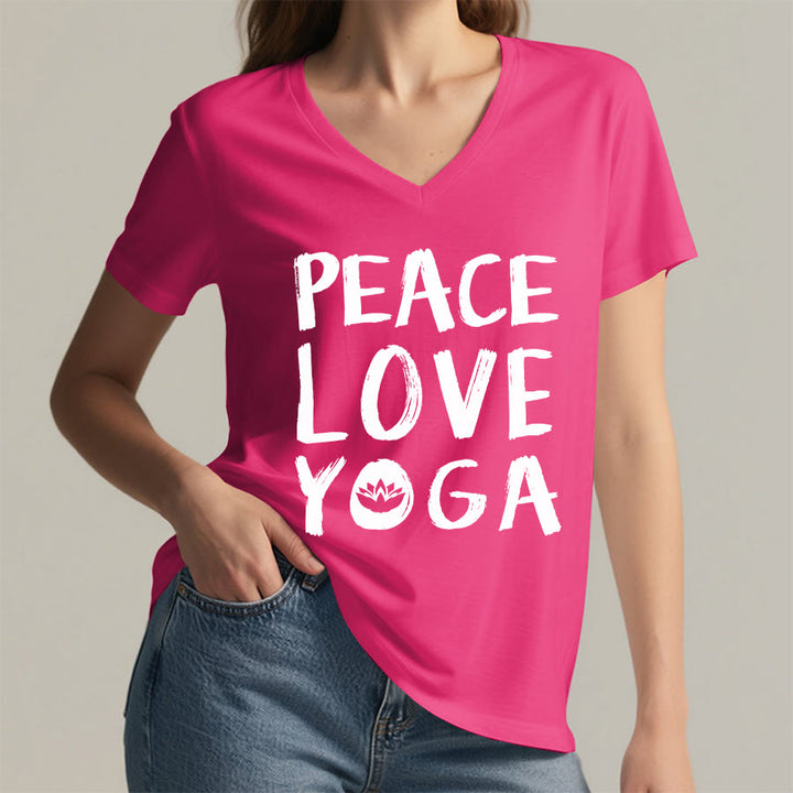 Olivenorma Peace Love Lotus Yoga Text Graphic Women's V Neck T-Shirt - image 5