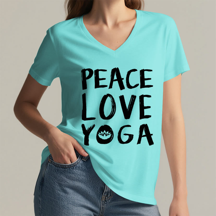 Olivenorma Peace Love Lotus Yoga Text Graphic Women's V Neck T-Shirt - image 20