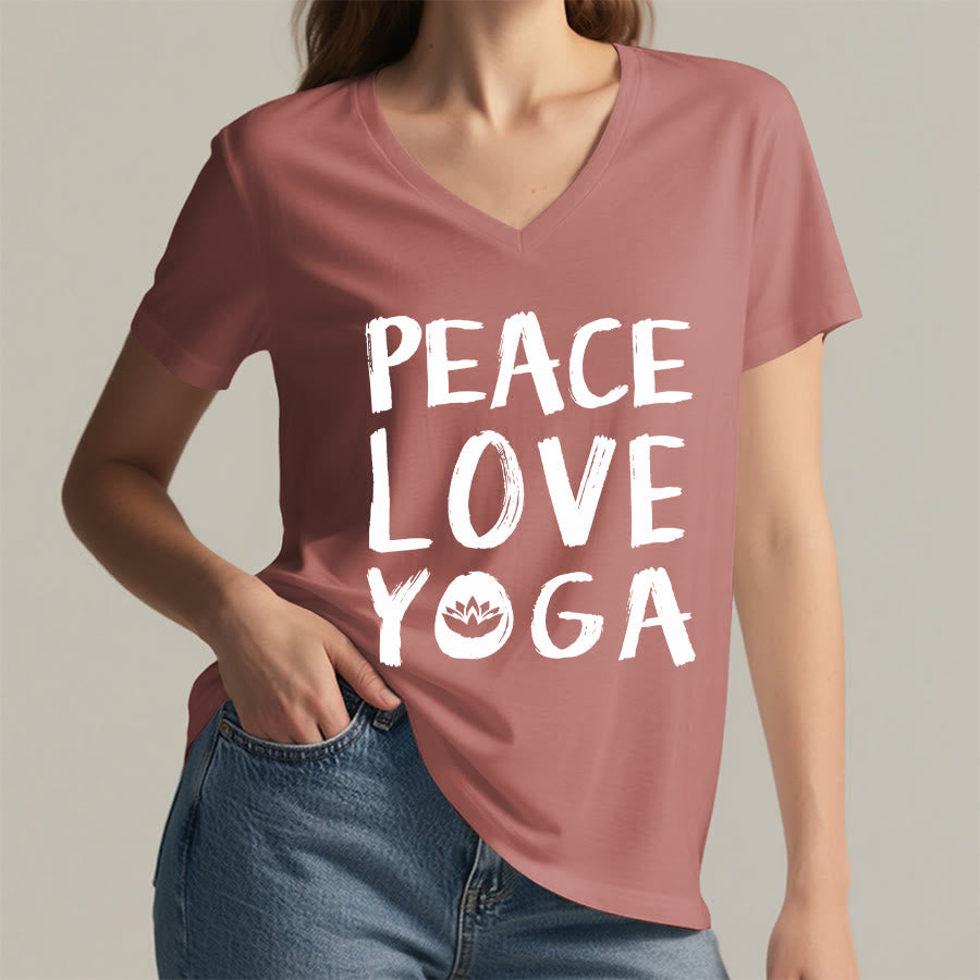 Olivenorma Peace Love Lotus Yoga Text Graphic Women's V Neck T-Shirt - image 17