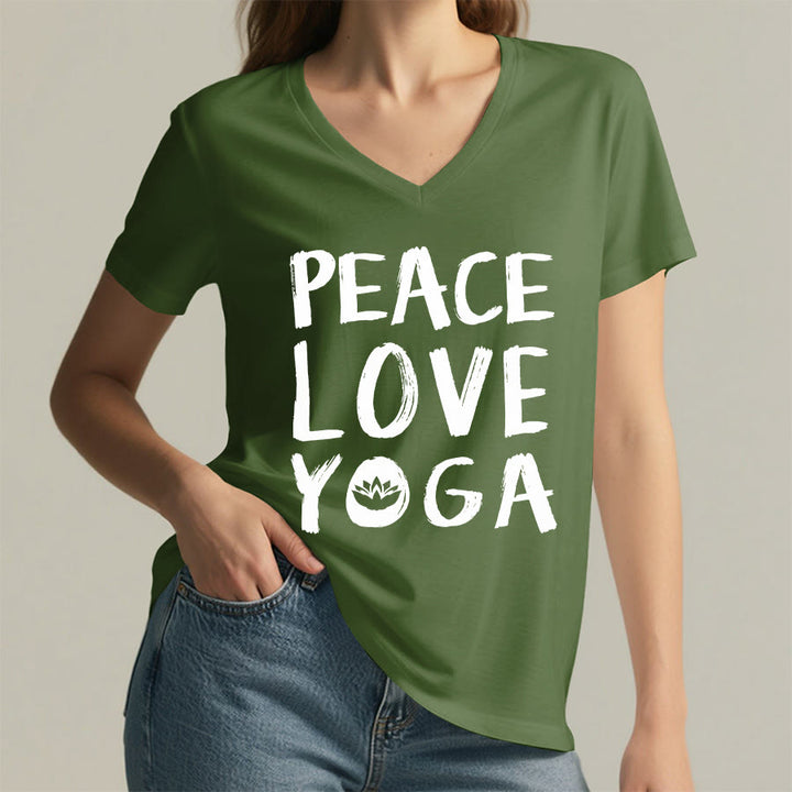 Olivenorma Peace Love Lotus Yoga Text Graphic Women's V Neck T-Shirt - image 11