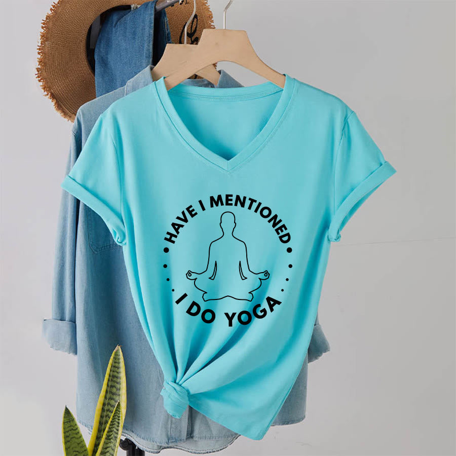 Olivenorma Have I Mentioned I Do Yoga Circular Meditation Figure Graphic Women's V Neck T-Shirt - Lake Blue - 2XL - image 16