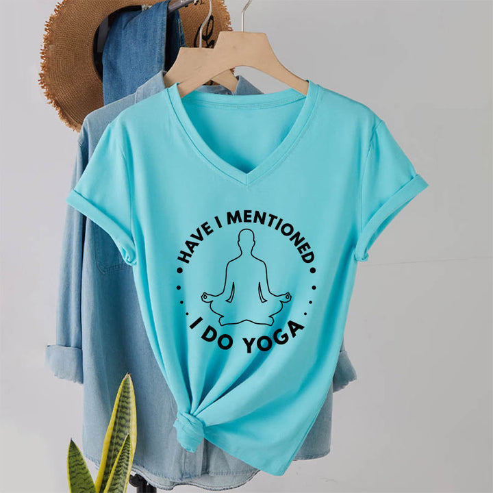 Olivenorma Have I Mentioned I Do Yoga Circular Meditation Figure Graphic Women's V Neck T-Shirt - Lake Blue - 2XL - image 16