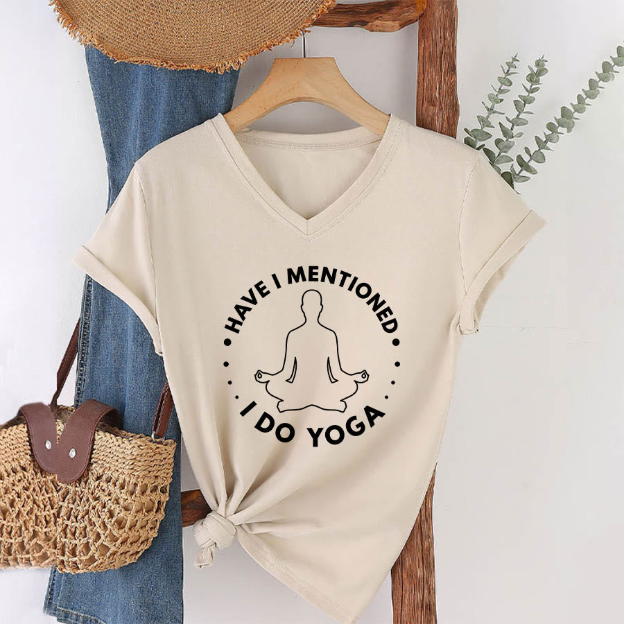 Olivenorma Have I Mentioned I Do Yoga Circular Meditation Figure Graphic Women's V Neck T-Shirt - Khaki - 2XL - image 10