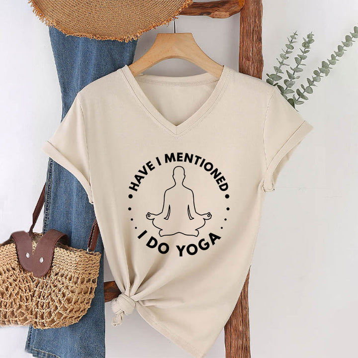 Olivenorma Have I Mentioned I Do Yoga Circular Meditation Figure Graphic Women's V Neck T-Shirt - Khaki - 2XL - image 10