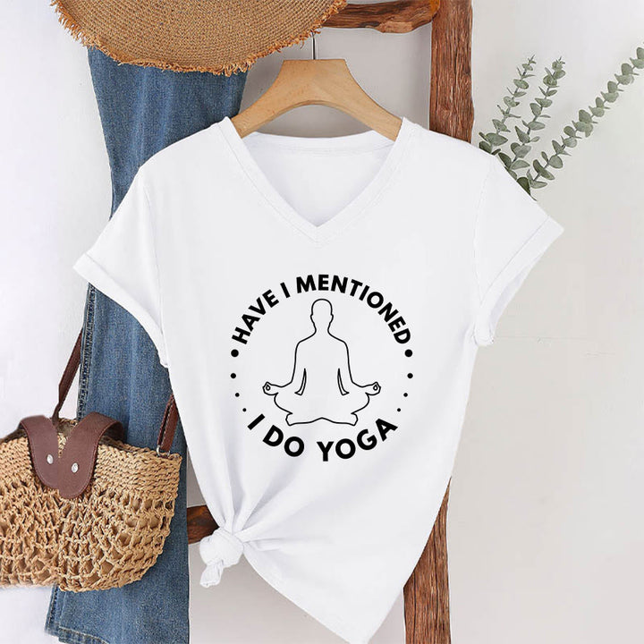 Olivenorma Have I Mentioned I Do Yoga Circular Meditation Figure Graphic Women's V Neck T-Shirt - White - 2XL - image 25