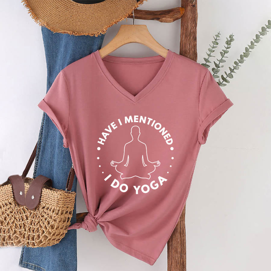 Olivenorma Have I Mentioned I Do Yoga Circular Meditation Figure Graphic Women's V Neck T-Shirt - Pink - 2XL - image 13