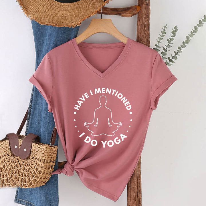 Olivenorma Have I Mentioned I Do Yoga Circular Meditation Figure Graphic Women's V Neck T-Shirt - Pink - 2XL - image 13