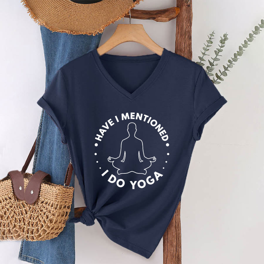 Olivenorma Have I Mentioned I Do Yoga Circular Meditation Figure Graphic Women's V Neck T-Shirt - Navy Blue - 2XL - image 4