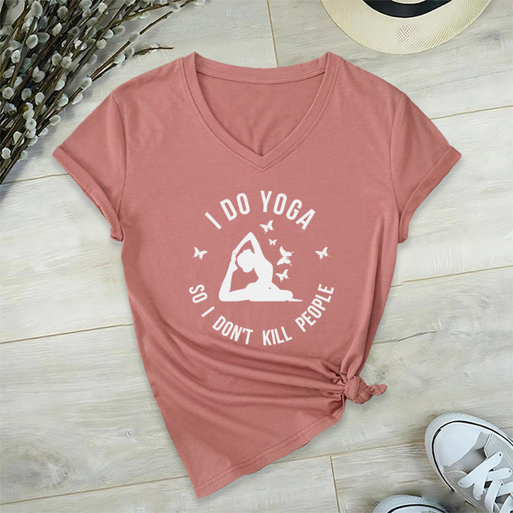 Olivenorma Funny I Do Yoga Butterfly Crescent Text Graphic Women's V Neck T-Shirt - Pink - 2XL - image 15