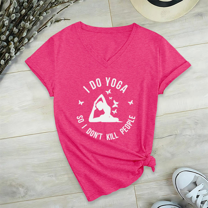 Olivenorma Funny I Do Yoga Butterfly Crescent Text Graphic Women's V Neck T-Shirt - Rose Red - 2XL - image 36
