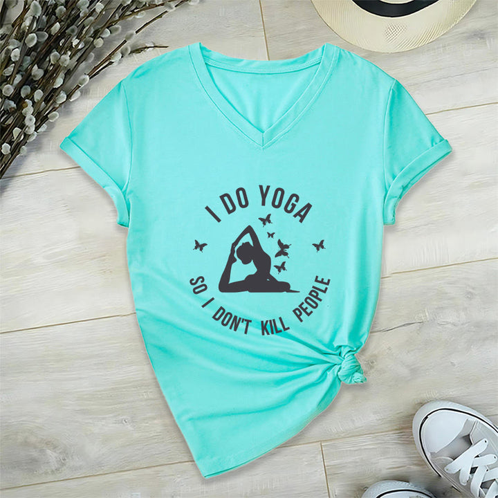 Olivenorma Funny I Do Yoga Butterfly Crescent Text Graphic Women's V Neck T-Shirt - Lake Blue - 2XL - image 18