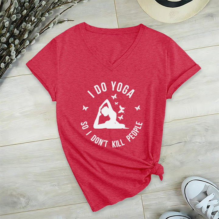 Olivenorma Funny I Do Yoga Butterfly Crescent Text Graphic Women's V Neck T-Shirt - Red - 2XL - image 30
