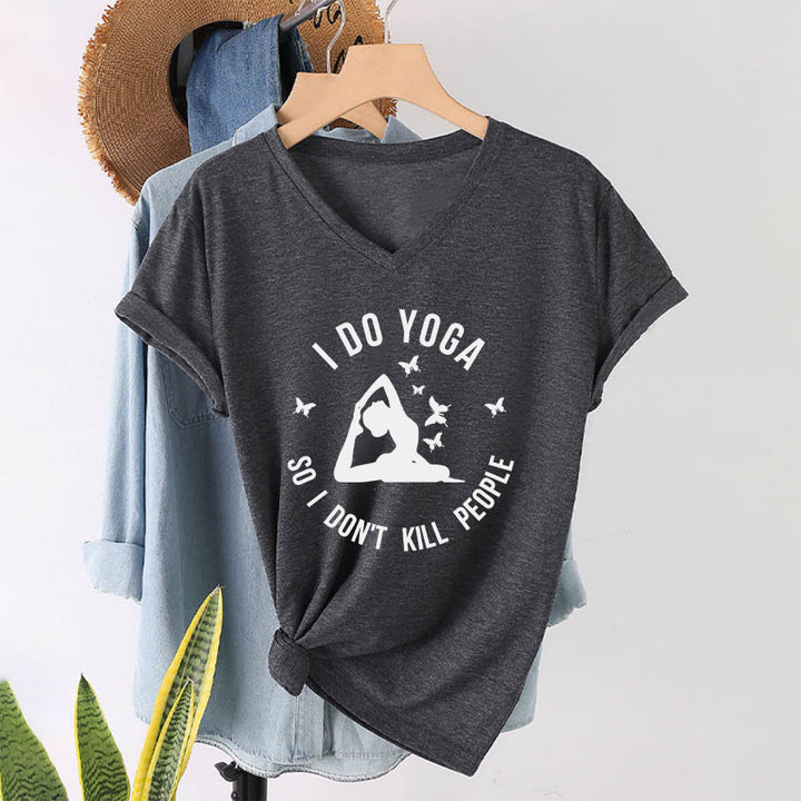 Olivenorma Funny I Do Yoga Butterfly Crescent Text Graphic Women's V Neck T-Shirt - image 22