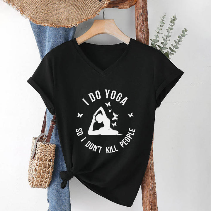 Olivenorma Funny I Do Yoga Butterfly Crescent Text Graphic Women's V Neck T-Shirt - image 4