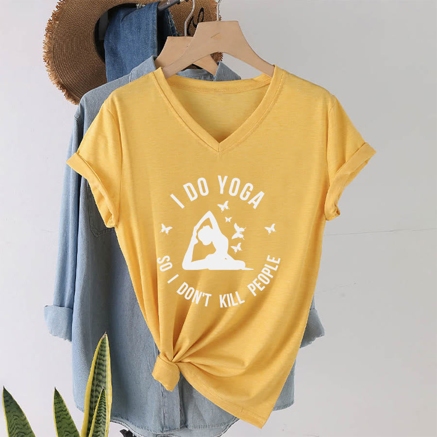Olivenorma Funny I Do Yoga Butterfly Crescent Text Graphic Women's V Neck T-Shirt - image 34