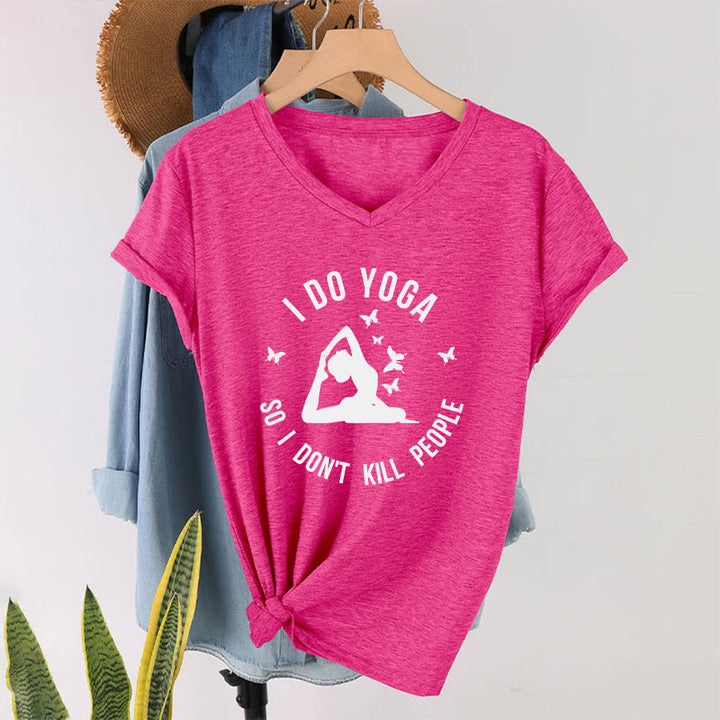 Olivenorma Funny I Do Yoga Butterfly Crescent Text Graphic Women's V Neck T-Shirt - image 37