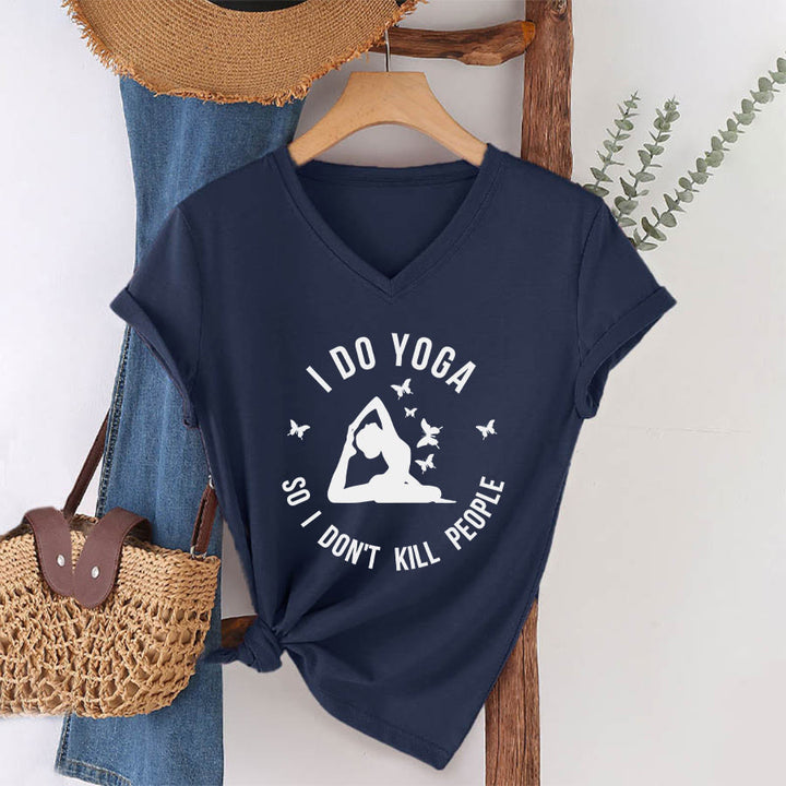 Olivenorma Funny I Do Yoga Butterfly Crescent Text Graphic Women's V Neck T-Shirt - image 28