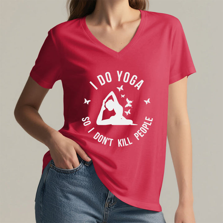 Olivenorma Funny I Do Yoga Butterfly Crescent Text Graphic Women's V Neck T-Shirt - image 32
