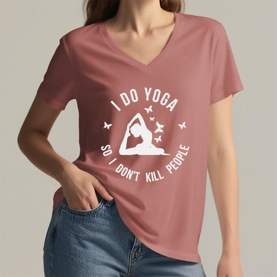 Olivenorma Funny I Do Yoga Butterfly Crescent Text Graphic Women's V Neck T-Shirt - image 17