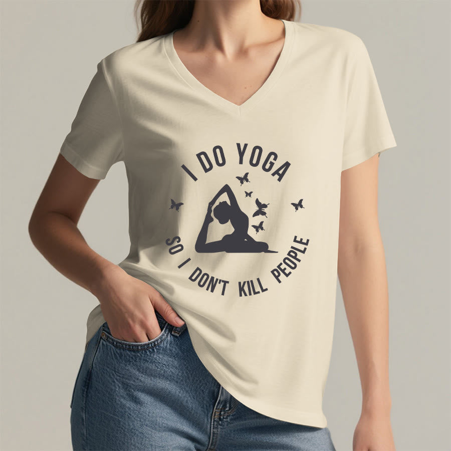 Olivenorma Funny I Do Yoga Butterfly Crescent Text Graphic Women's V Neck T-Shirt - image 14