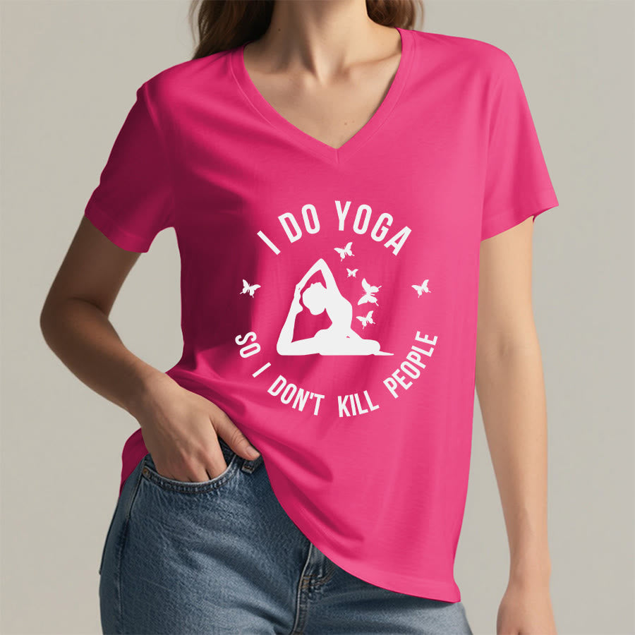Olivenorma Funny I Do Yoga Butterfly Crescent Text Graphic Women's V Neck T-Shirt - image 38