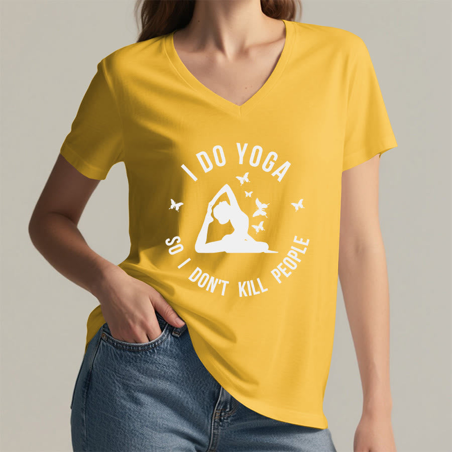 Olivenorma Funny I Do Yoga Butterfly Crescent Text Graphic Women's V Neck T-Shirt - image 35