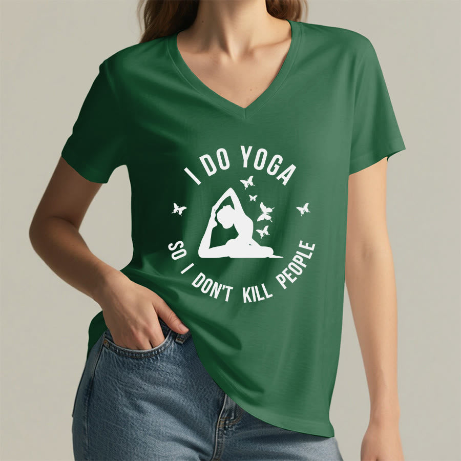 Olivenorma Funny I Do Yoga Butterfly Crescent Text Graphic Women's V Neck T-Shirt - image 8