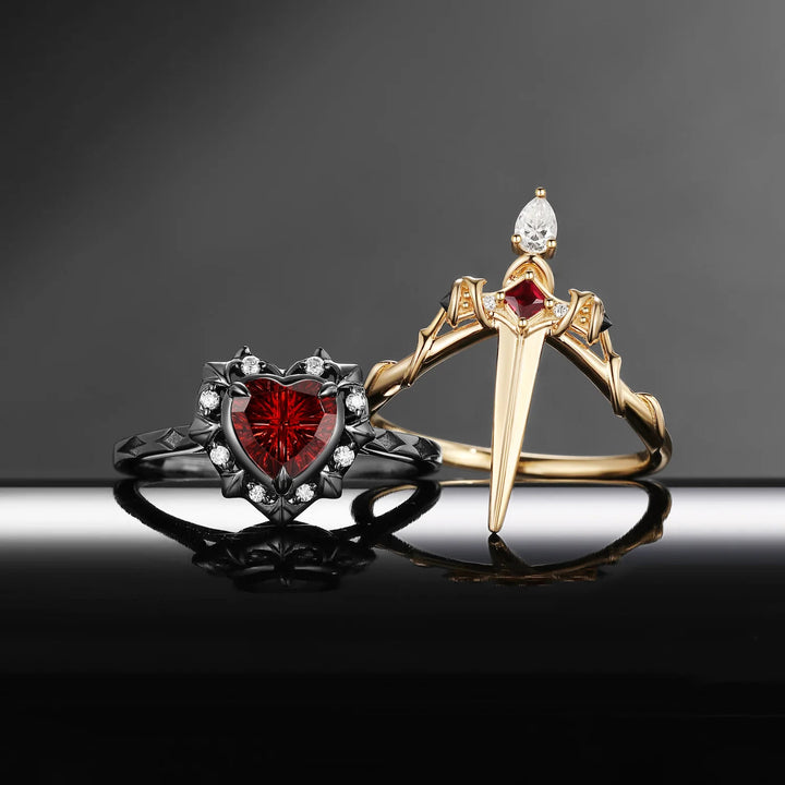 FREE Today: 'Cupid's Arrow' - Gothic Heart Cut Garnet Heart Sword Necklace & Ring - image 4