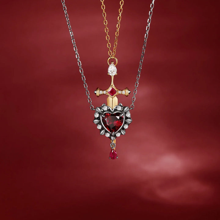 FREE Today: 'Cupid's Arrow' - Gothic Heart Cut Garnet Heart Sword Necklace & Ring - image 9