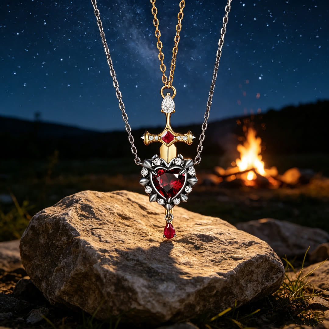 FREE Today: 'Cupid's Arrow' - Gothic Heart Cut Garnet Heart Sword Necklace & Ring - Necklace - image 5