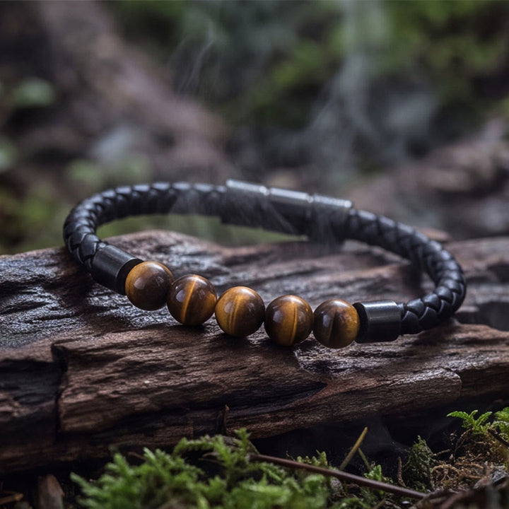 Olivenorma Tiger Eye Leather Woven Magnetic Clasp Minimal Luxury Bracelet - image 3