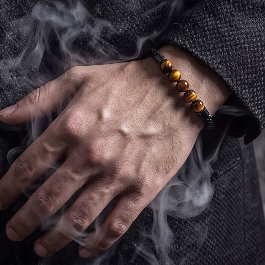 Olivenorma Tiger Eye Leather Woven Magnetic Clasp Minimal Luxury Bracelet - image 1