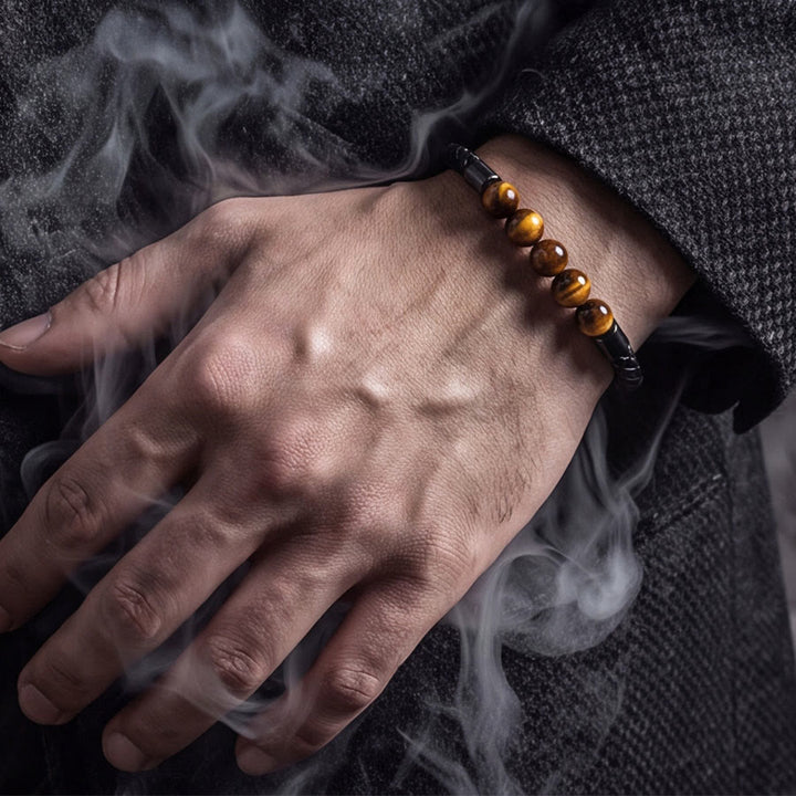 Olivenorma Tiger Eye Leather Woven Magnetic Clasp Minimal Luxury Bracelet - image 1