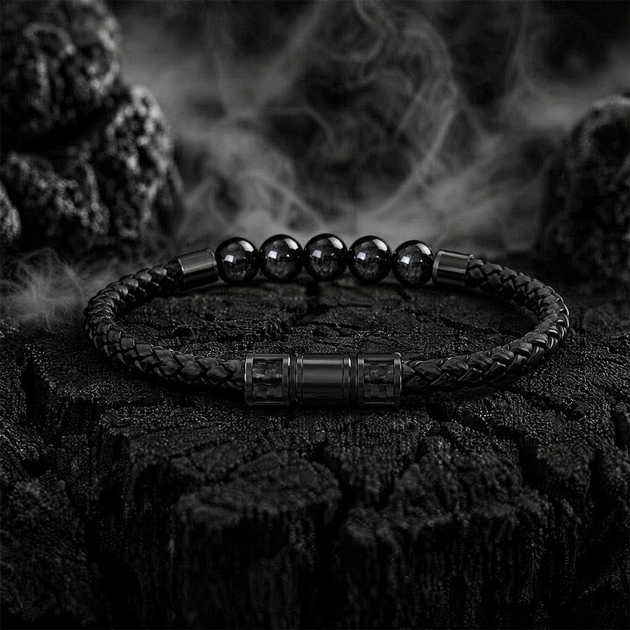 Olivenorma Tiger Eye Leather Woven Magnetic Clasp Minimal Luxury Bracelet - Obsidian - 20cm - image 9