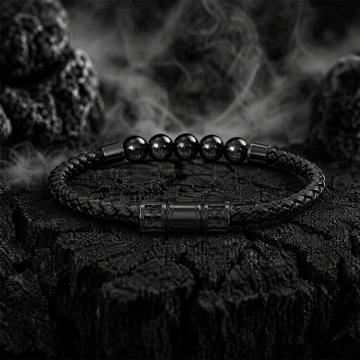 Olivenorma Tiger Eye Leather Woven Magnetic Clasp Minimal Luxury Bracelet - Obsidian - 20cm - image 9